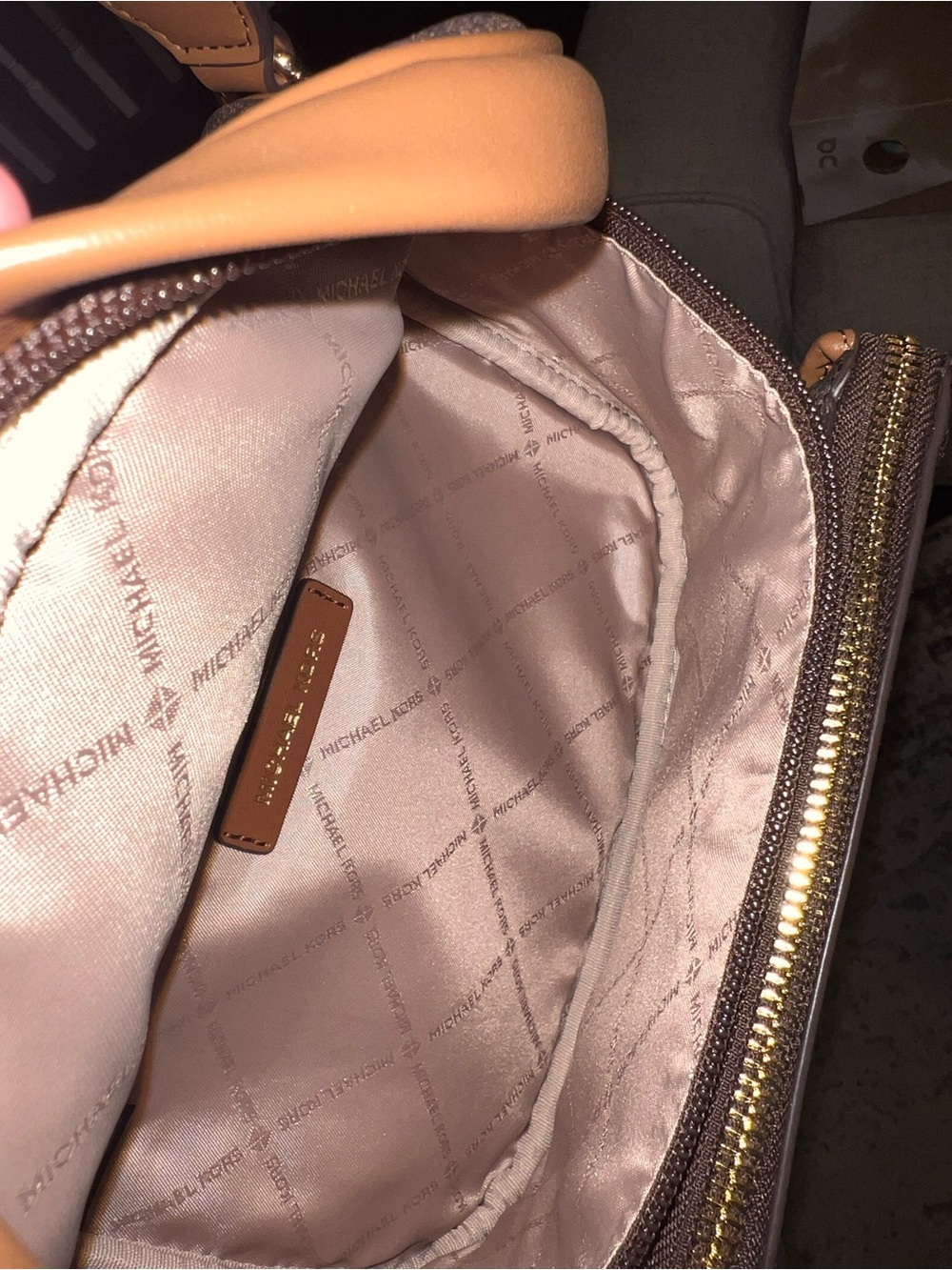 Michael Kors Brown Logo Crossbody with Tan Trim and Gold Chain - Picture 10 of 12